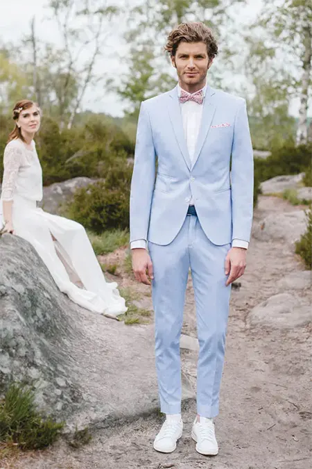 Costume mariage homme en gabardine de coton ciel