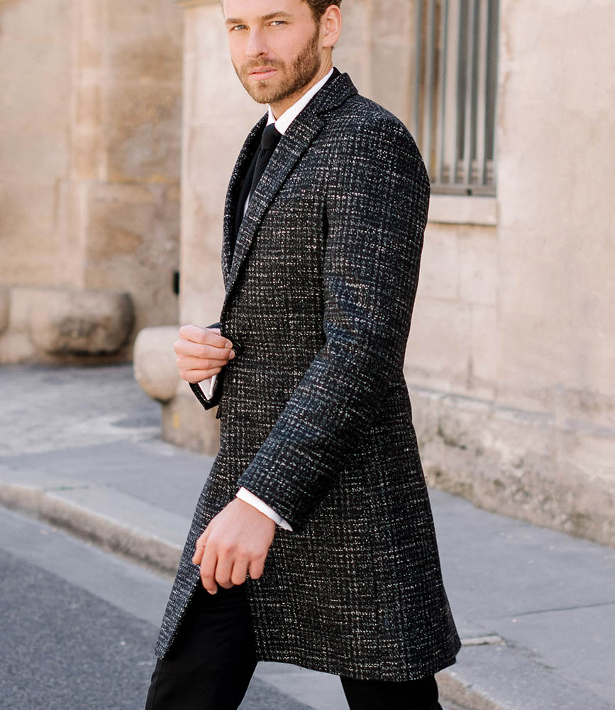 Maxim – Manteau sur mesure droit en tweed gris