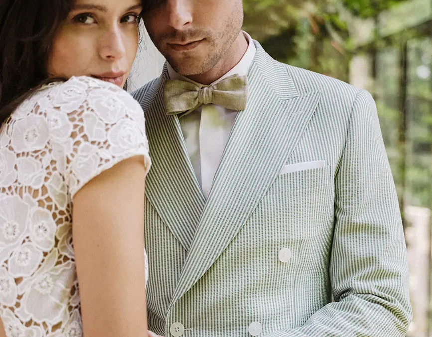 Valenza – Veste croisée sur mesure vert d’eau