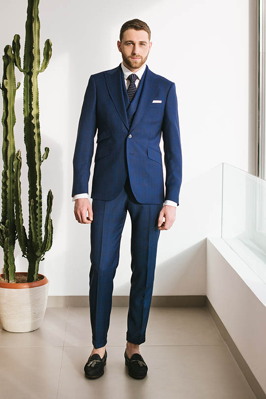 Costume sur mesure Prince de Galles fondu bleu