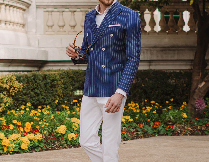 Paddy – Veste croisée bleue profond à rayures tennis