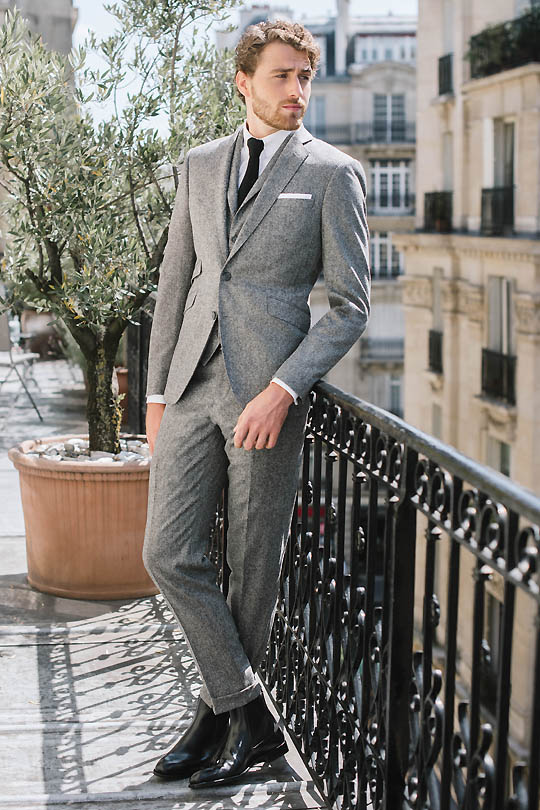 Costume de Tweed sur mesure Gris Clair