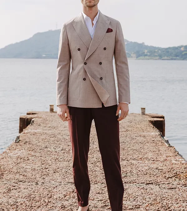 Vadim – Veste croisée rose, finition « Sartorial » 1999