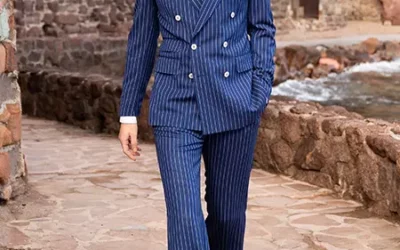 Brunel – Costume croisé bleu rayures