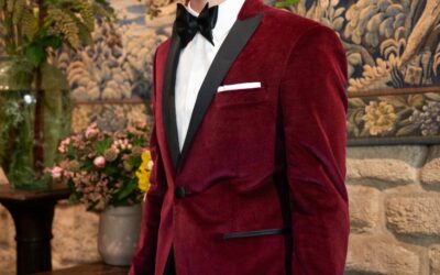 Colin – Veste smoking en velours grenat