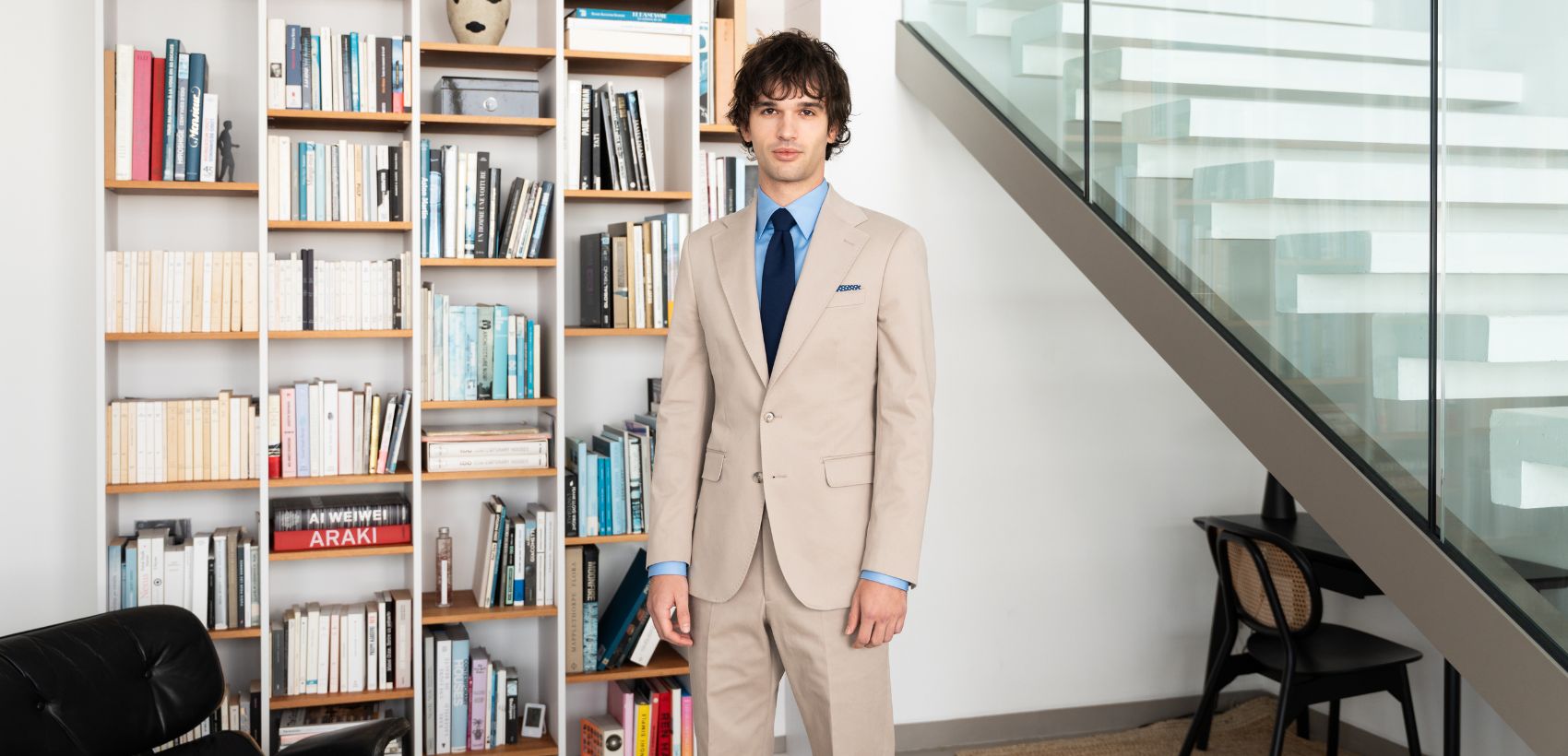 Damon, costume beige en coton, samson sur mesure Damon, costume beige en coton, samson sur mesure